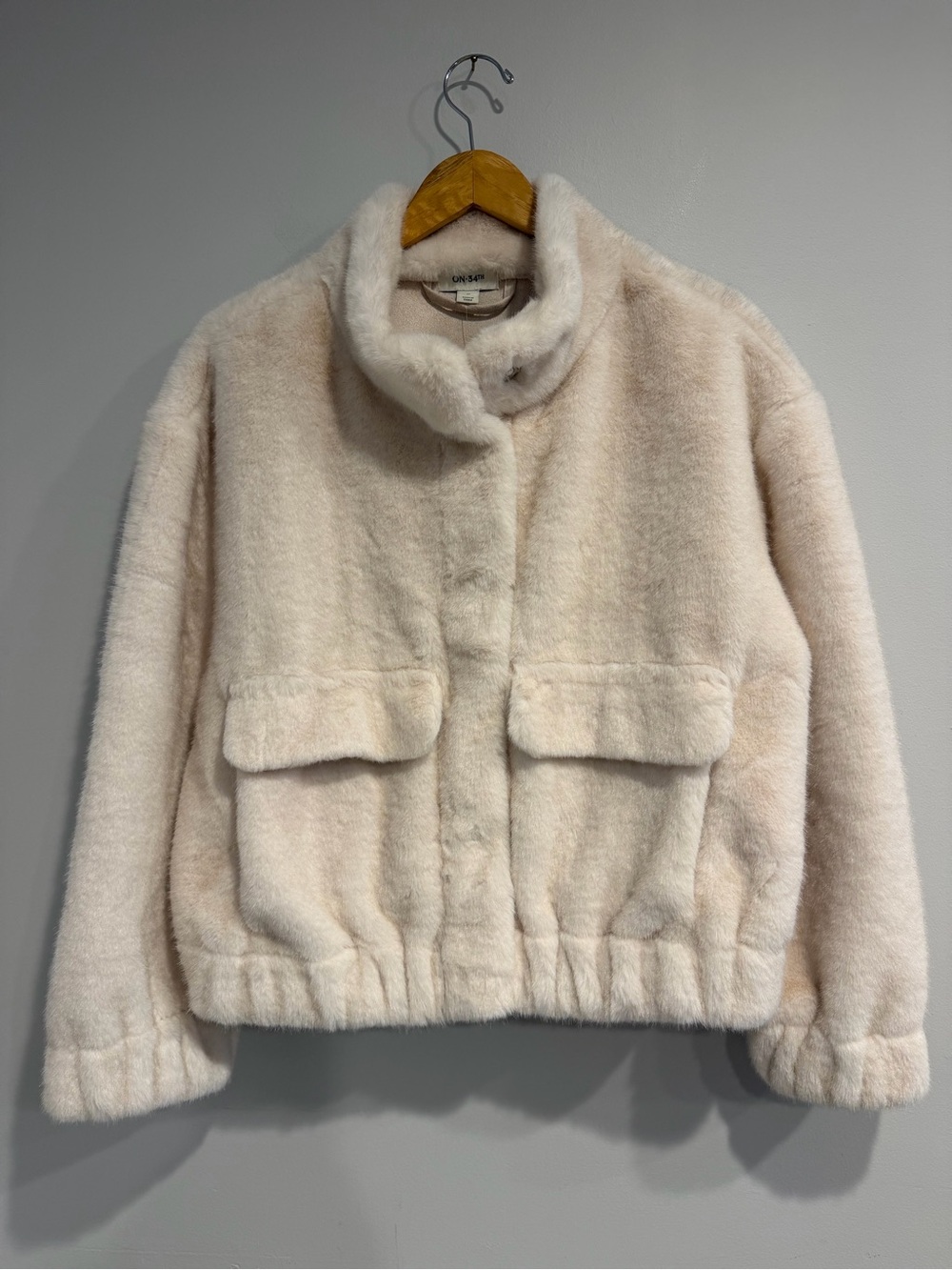 On 34th Light Cream Faux Fur Teddy Jacket